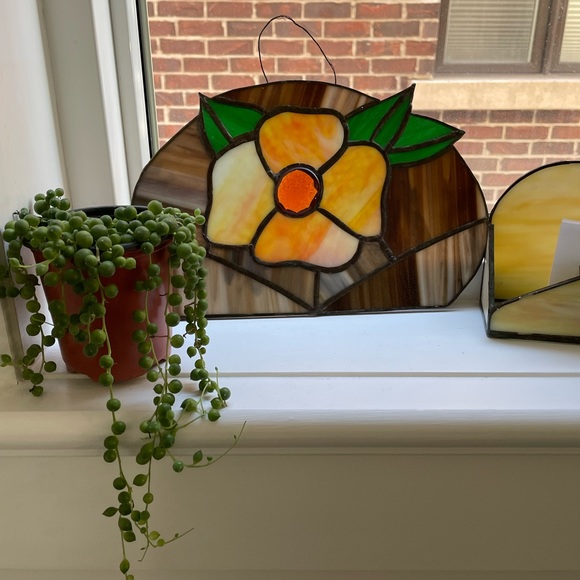 Vintage Stained glass flower art & letter/receipt/organizer - Picture 5 of 8